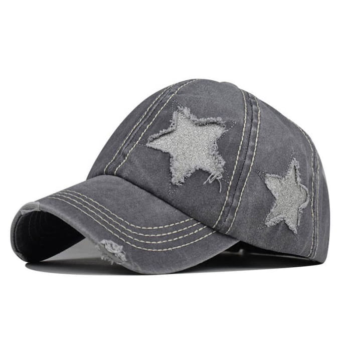 Y2K Glitter Star Denim Baseball Cap - Standart / Grey - Hats