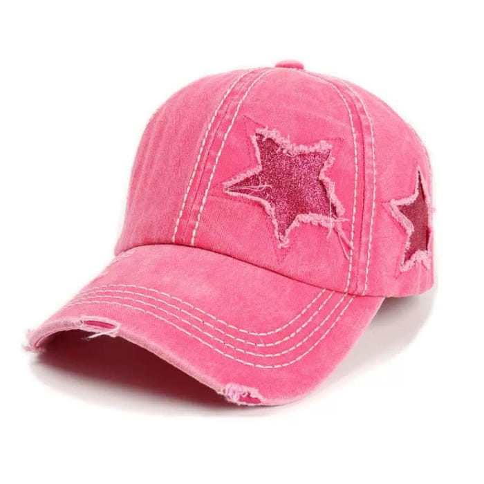 Y2K Glitter Star Denim Baseball Cap - Standart / Pink - Hats