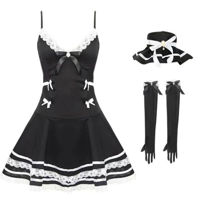 Y2K Gothic Lace Up Bow Lolita Dress - Black / M