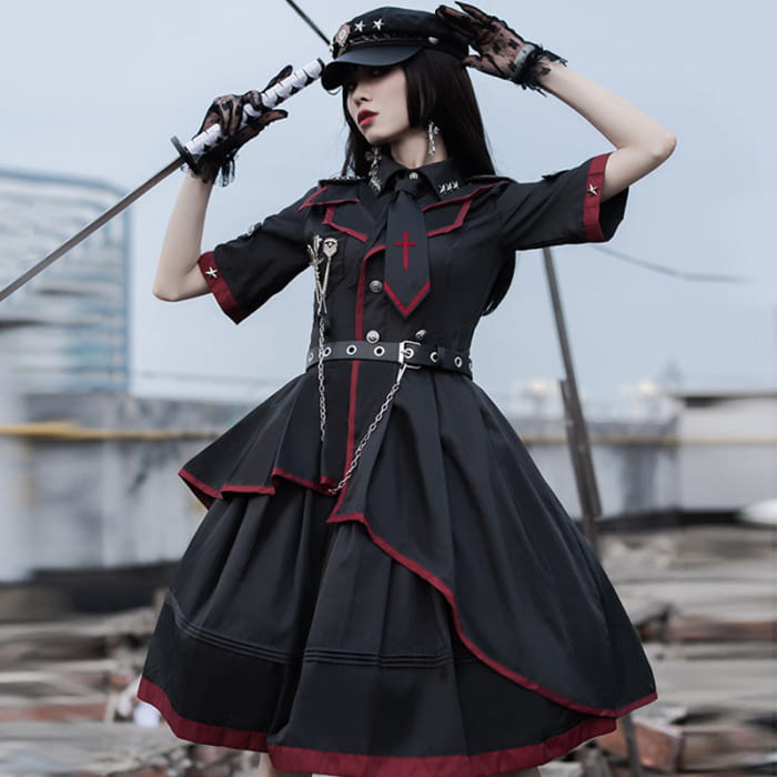Y2K Gothic Lolita One Piece Dress Military Uniform