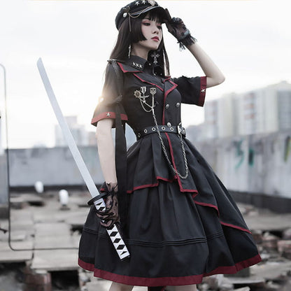 Y2K Gothic Lolita One Piece Dress Military Uniform