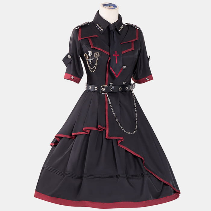 Y2K Gothic Lolita One Piece Dress Military Uniform - Set / S