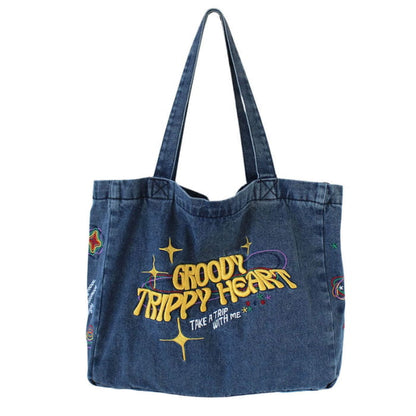 Y2K Heart Blue Denim Bag - Standart / Handbags