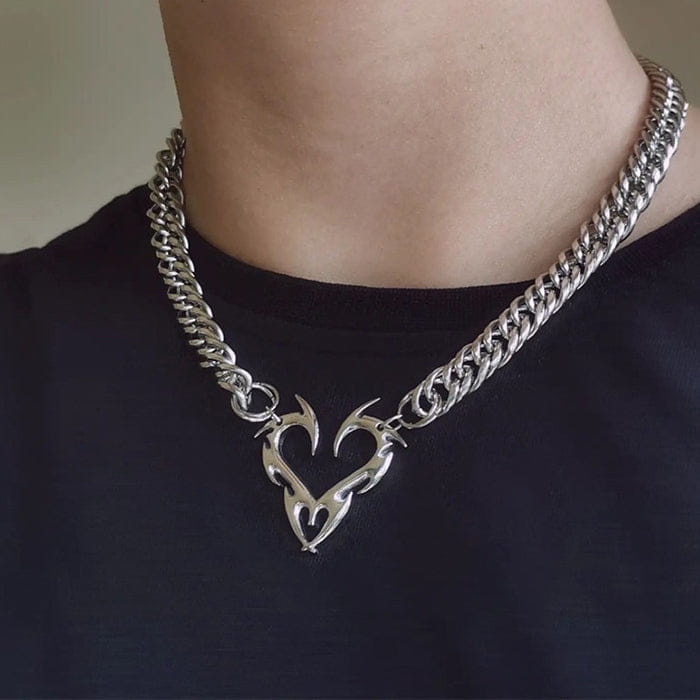 Y2K Heart Chain Necklace - Standart / Silver