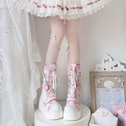 Y2K Heart Decor Lace Up Platform Lolita Martin Boots