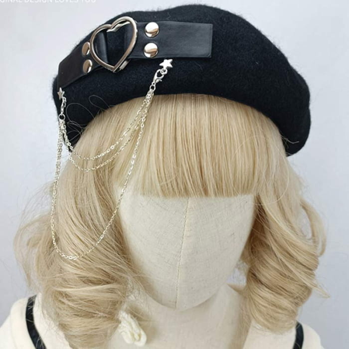 Y2K Love Heart Chain Lolita Beret