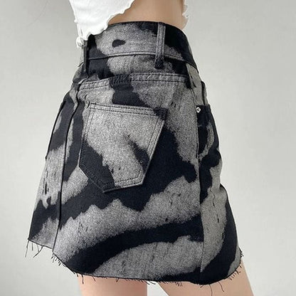 Y2K Pattern Denim Skirt - Skirt