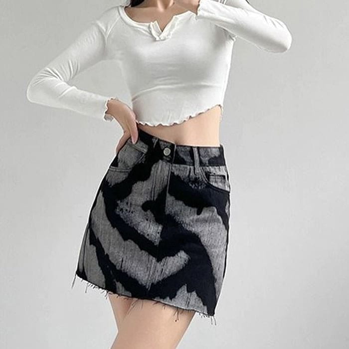Y2K Pattern Denim Skirt - Skirt