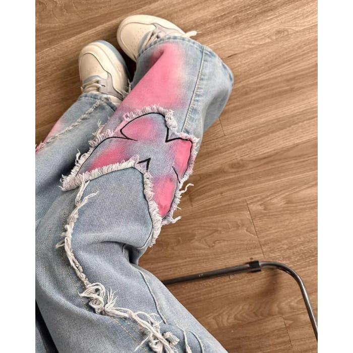 Y2K Pink Butterfly Wide Leg Jeans