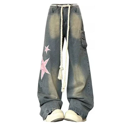 Y2K Pink Star Vintage Jeans - S / Blue/pink