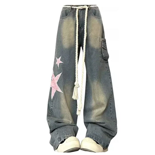 Y2K Pink Star Vintage Jeans - S / Blue/pink