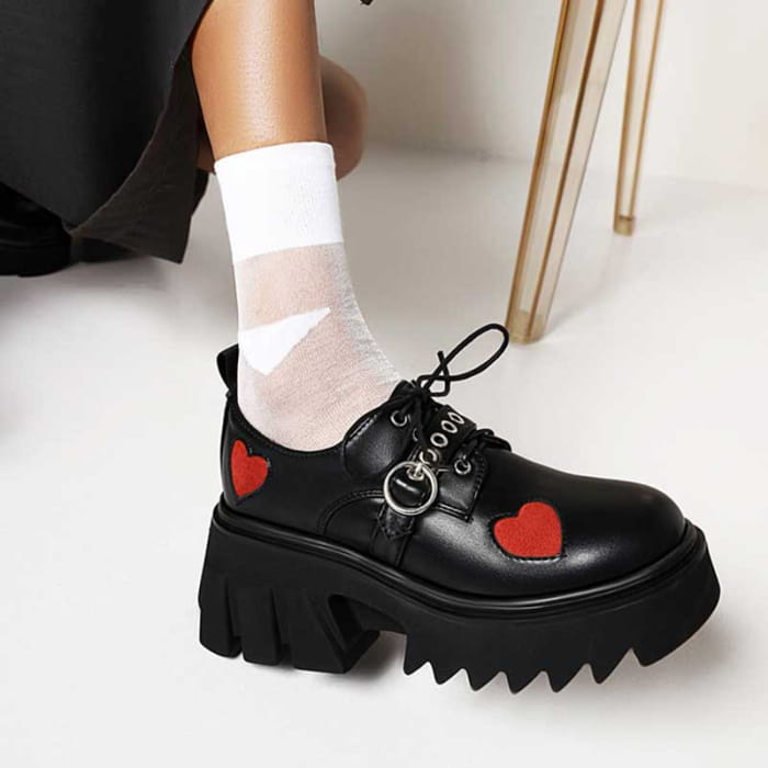 Y2K Red Heart Lolita Mary Janes Shoes