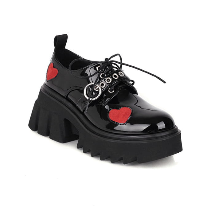 Y2K Red Heart Lolita Mary Janes Shoes - Black A / 35