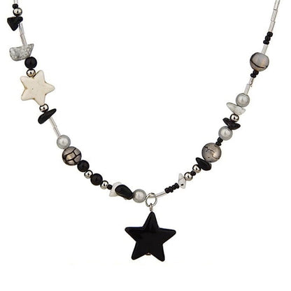 Y2K Star Beaded Necklace - Standart / Black