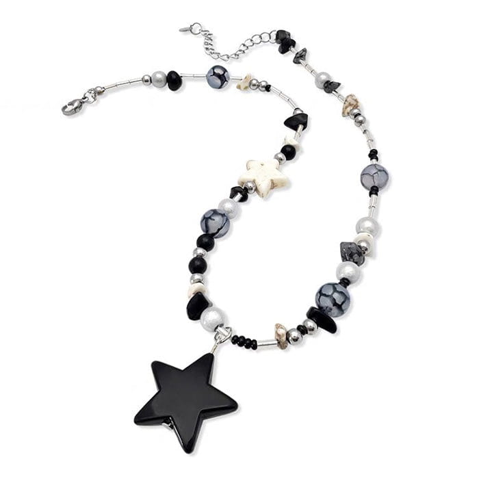 Y2K Star Beaded Necklace - Standart / Black
