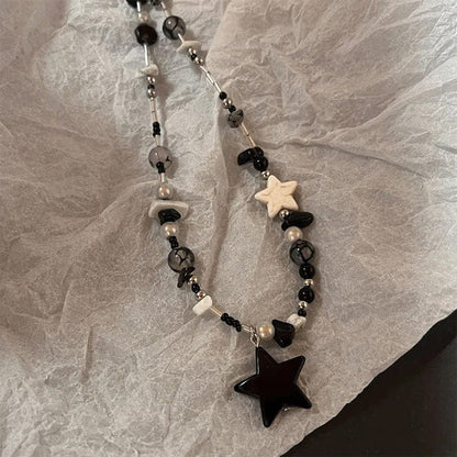 Y2K Star Beaded Necklace - Standart / Black