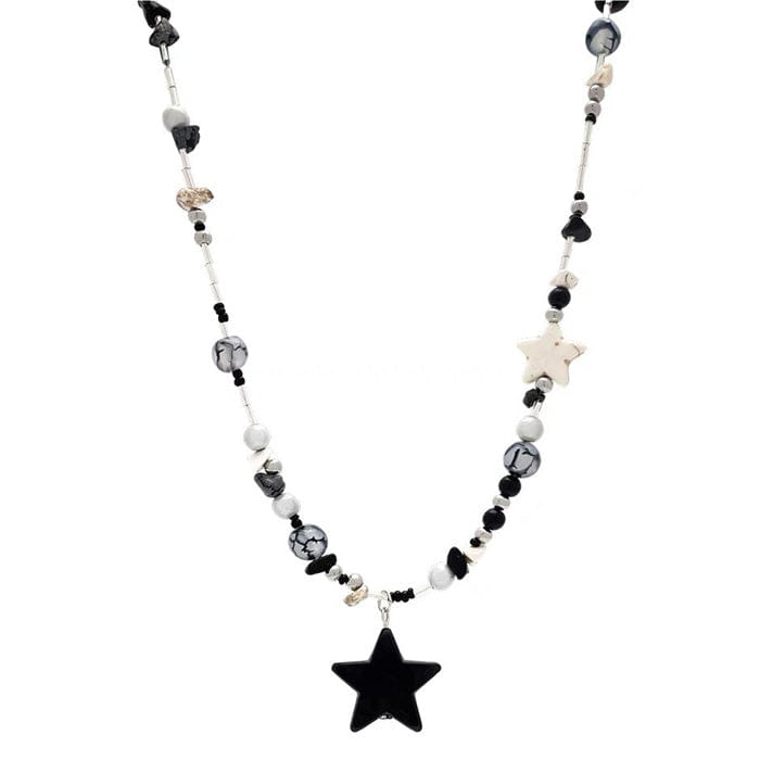 Y2K Star Beaded Necklace - Standart / Black