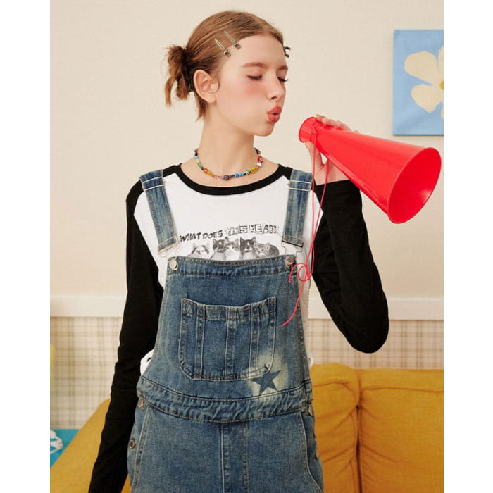 Y2K Star Denim Overalls - Pants