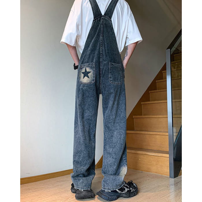 Y2K Star Denim Overalls - Pants