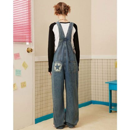 Y2K Star Denim Overalls - Pants