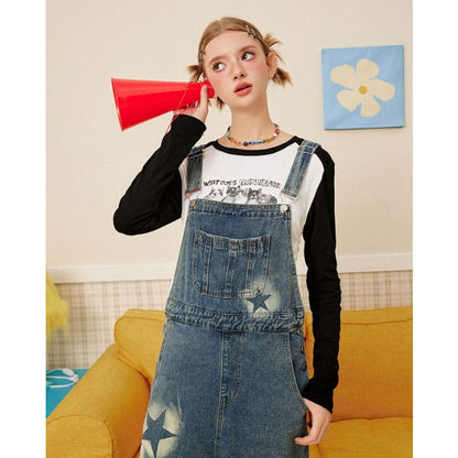 Y2K Star Denim Overalls - Pants