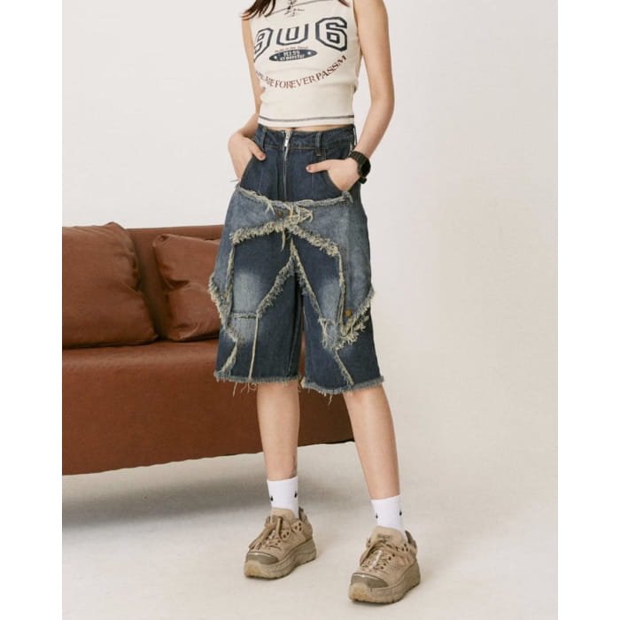 Y2K Star Patch High-Waisted Denim Shorts