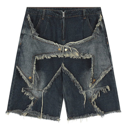 Y2K Star Patch High-Waisted Denim Shorts - S / Blue