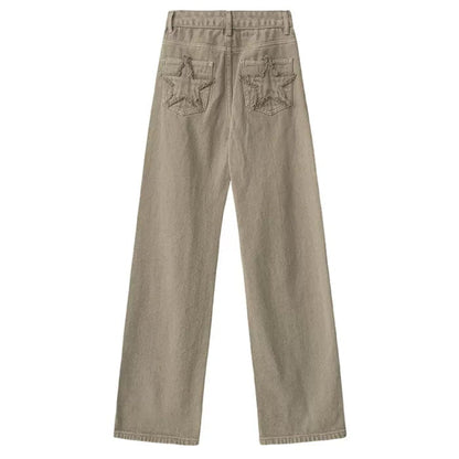 Y2K Star Pocket Jeans - S / Beige