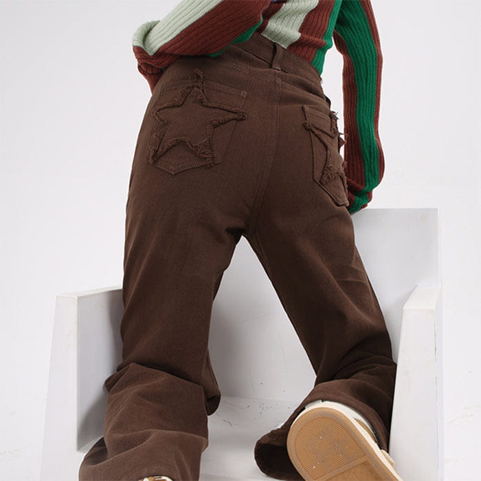 Y2K Star Pocket Jeans - S / Brown