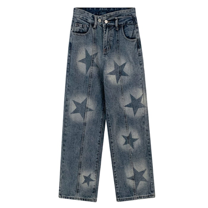 Y2K Star Washed Jeans - S / Blue