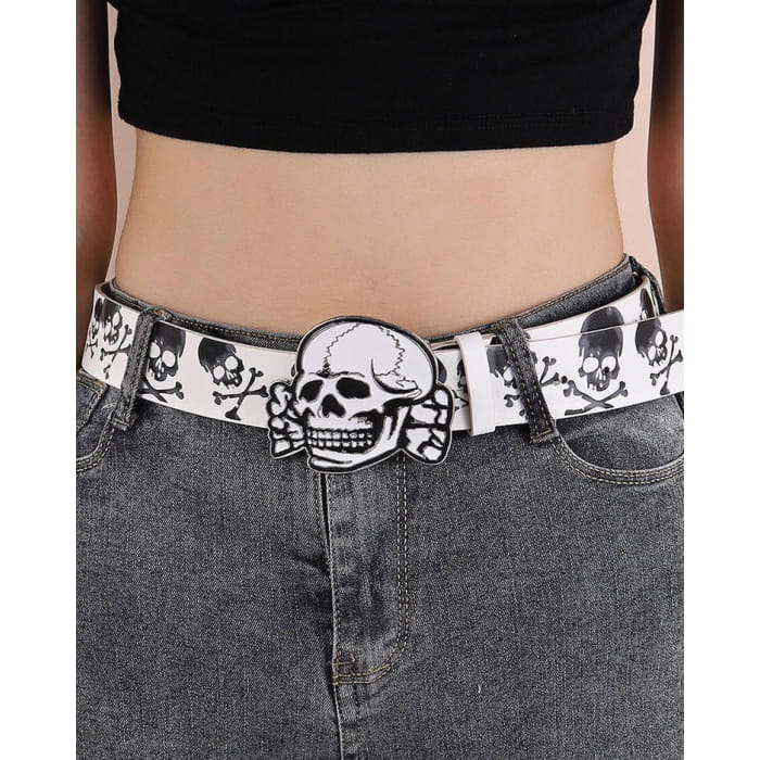 Y2K White Skull Belt - Standart / Silver/pink - Belts