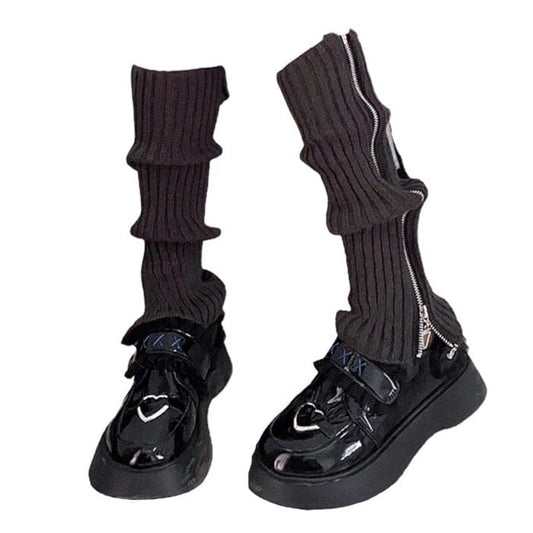 Y2K Zip Up Leg Warmers - Grey - Socks