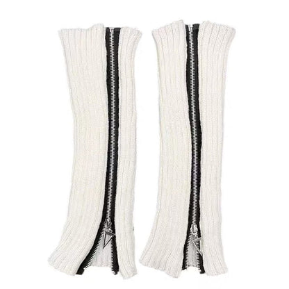 Y2K Zip Up Leg Warmers - White - Socks