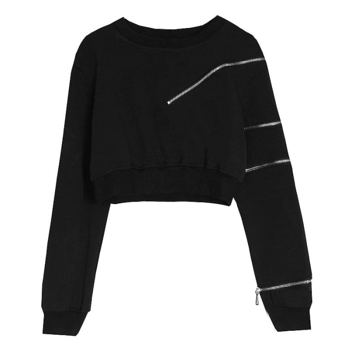 Y2K Zipper Short Sweatshirt Waistband Pleated Skirt Set