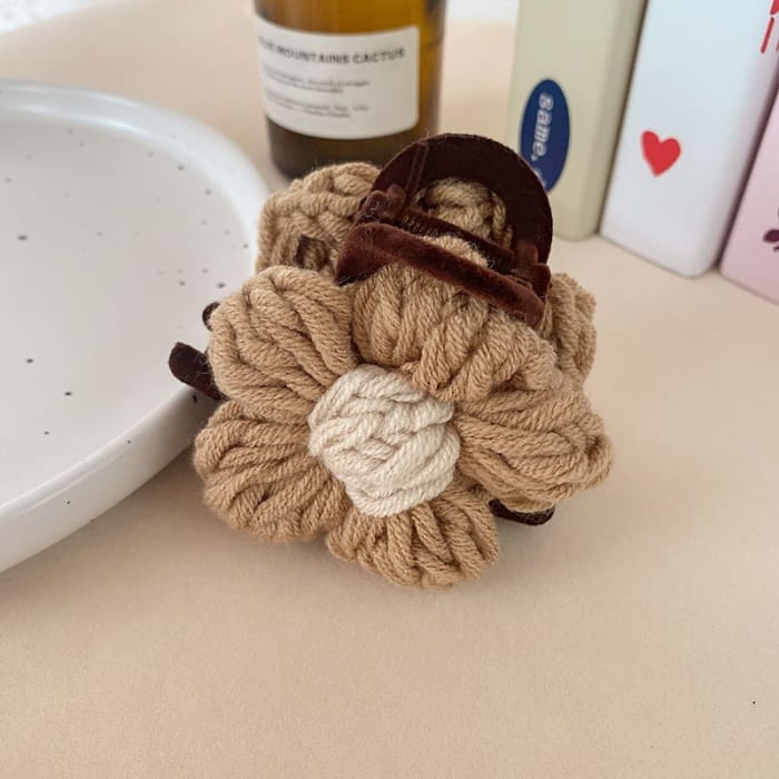 Yarn Flower Hair Claw Clip - Fashion Accessories