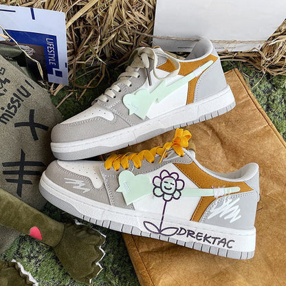 Yellow and Grey Flower Sneakers