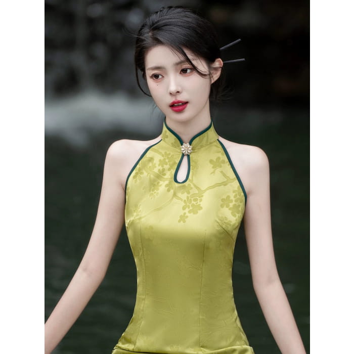 Yellow Floral Cheongsam - Female Hanfu