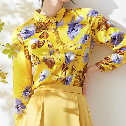 Yellow Flowers Printed Long Sleeve Shirt