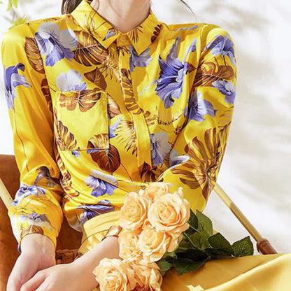 Yellow Flowers Printed Long Sleeve Shirt