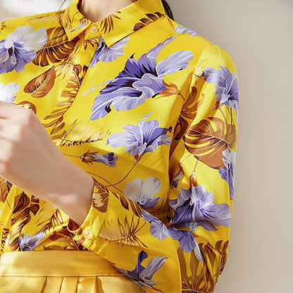 Yellow Flowers Printed Long Sleeve Shirt