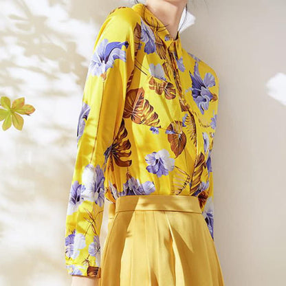 Yellow Flowers Printed Long Sleeve Shirt